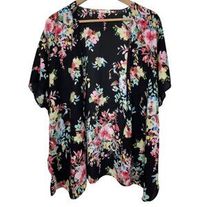 SOPRANO | Bright Floral Open Front Chiffon Kimono Style Cardigan | Size S